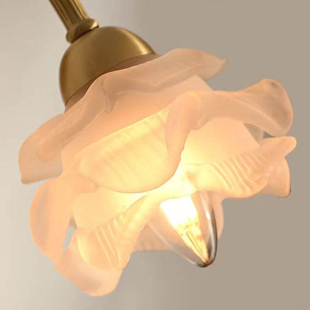 European Light Floral Glass Brass 1-Light Wall Sconce Lamp
