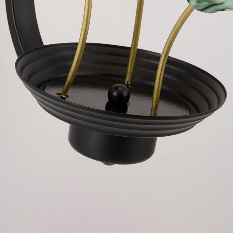 Chinese Ceramic Cylinder Lotus 1-Light Wall Sconce Lamp