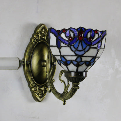 Tiffany Glass Iron Round Bowl 1-Light Wall Sconce Lamp