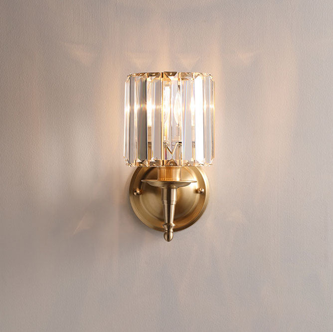 French Crystal Copper Cylinder 1-Light Wall Sconce Lamp