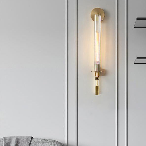 Luxury Iron Glass Cylinder Strip 1-Light Wall Sconce Lamp