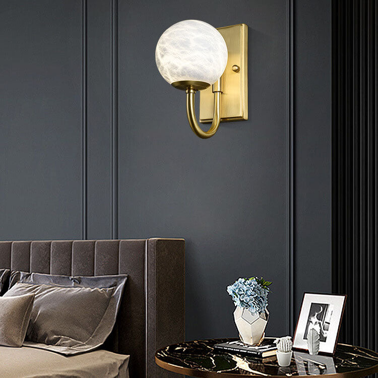 Chinese Marble Spherical Shade 1-Light Wall Sconce Lamp