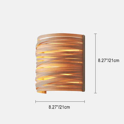Japanese Wood Veneer Arch 1-Light Wall Sconce Lamp
