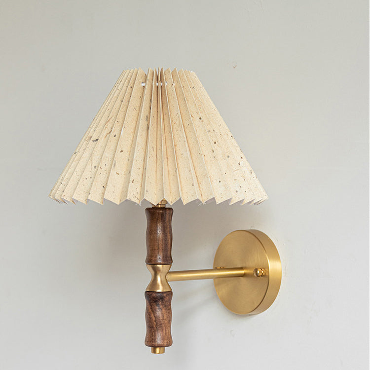 Japanese Ceramic Conic Pleated 1-Light Wall Sconce Lamp
