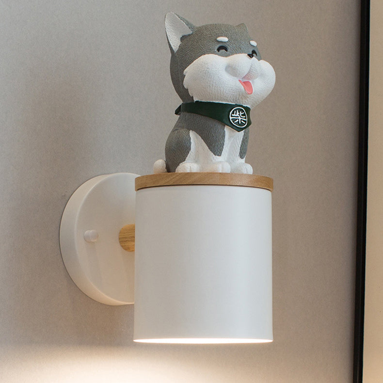 Resin Puppy Iron Cylinder Shade 1-Light Wall Sconce Lamp