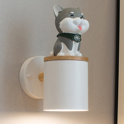 Resin Puppy Iron Cylinder Shade 1-Light Wall Sconce Lamp