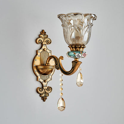 Floral Alloy Resin Crystal Glass 1-Light Wall Sconce Lamp