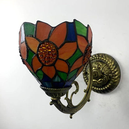 Tiffany Flower Iron Stained Glass 1-Light Wall Sconce Lamp