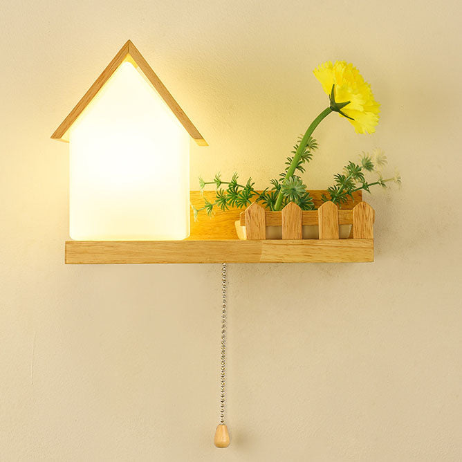 Log Cabin Flower Decoration 1-Light Wall Sconce Lamp