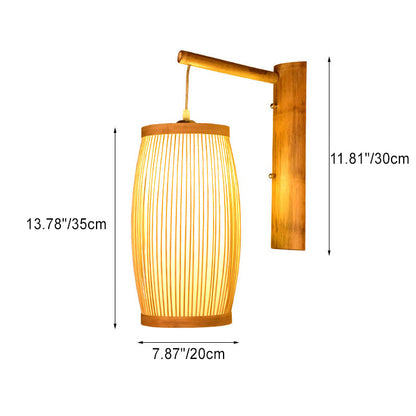 Traditional Japanese Cubic Bamboo 1-Light Wall Sconce Lamp