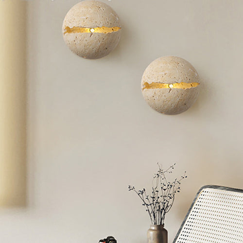 Japanese Travertine Semicircle 1-Light Wall Sconce Lamp