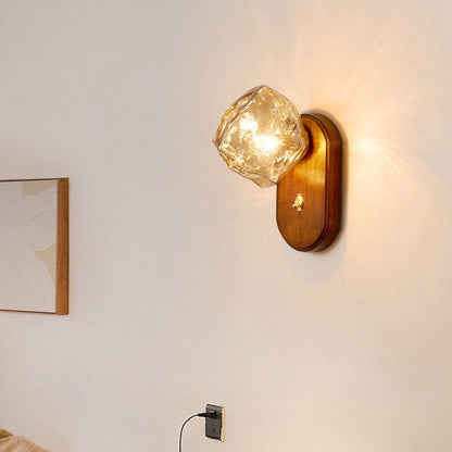 Japanese Shape Solid Wood Glass 1-Light Wall Sconce Lamp