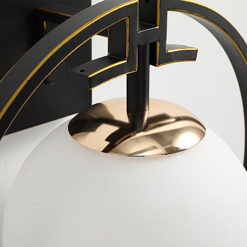 Chinese Iron Glass Round Ball 1-Light Wall Sconce Lamp