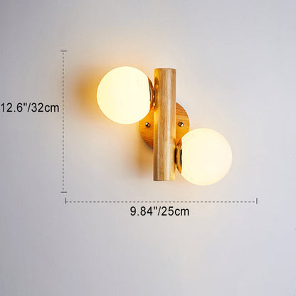 Cylinder Orb Wood Hardware Glass 2-Light Wall Sconce Lamp