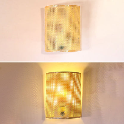Japanese Rattan Semi-Cylinder 1-Light Wall Sconce Lamp