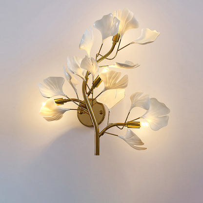 Ginkgo Leaf Iron Acrylic 4-Light Wall Sconce Lamp