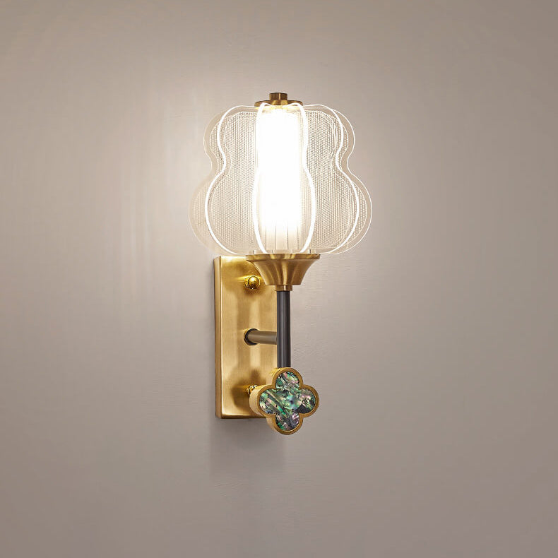Chinese Full Copper Acrylic Lampshade LED Wall Sconce Lamp