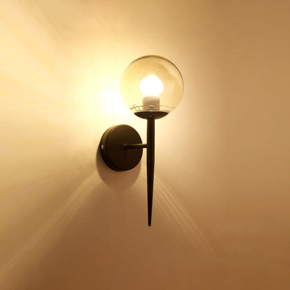 Glass Round Ball Shade Long Pole 1-Light Wall Sconce Lamp