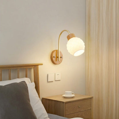 Bell Pleated Glass Shade Wood 1-Light Wall Sconce Lamp