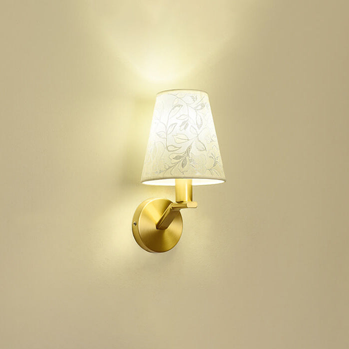 Floral Patterned Fabric Brass 1-Light Wall Sconce Lamp