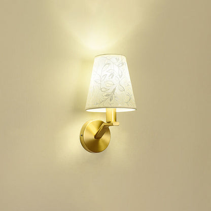 Floral Patterned Fabric Brass 1-Light Wall Sconce Lamp
