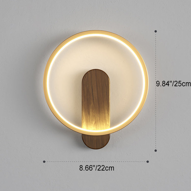 Minimalist Round Oval Wood Grain Iron LED Wall Sconce Lamp