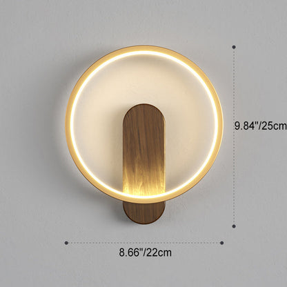 Minimalist Round Oval Wood Grain Iron LED Wall Sconce Lamp