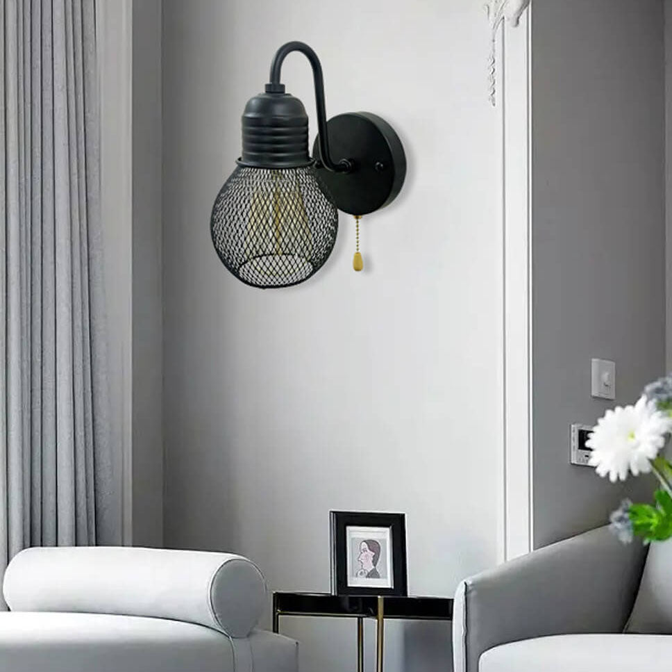Vintage Iron Cage Glass Lampshade 1-Light Wall Sconce Lamp