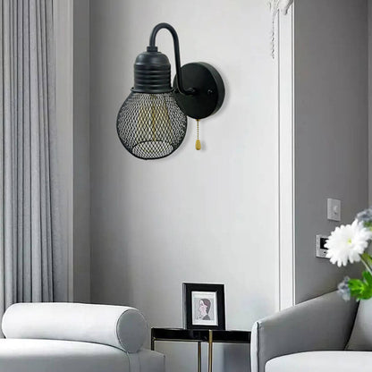 Vintage Iron Cage Glass Lampshade 1-Light Wall Sconce Lamp