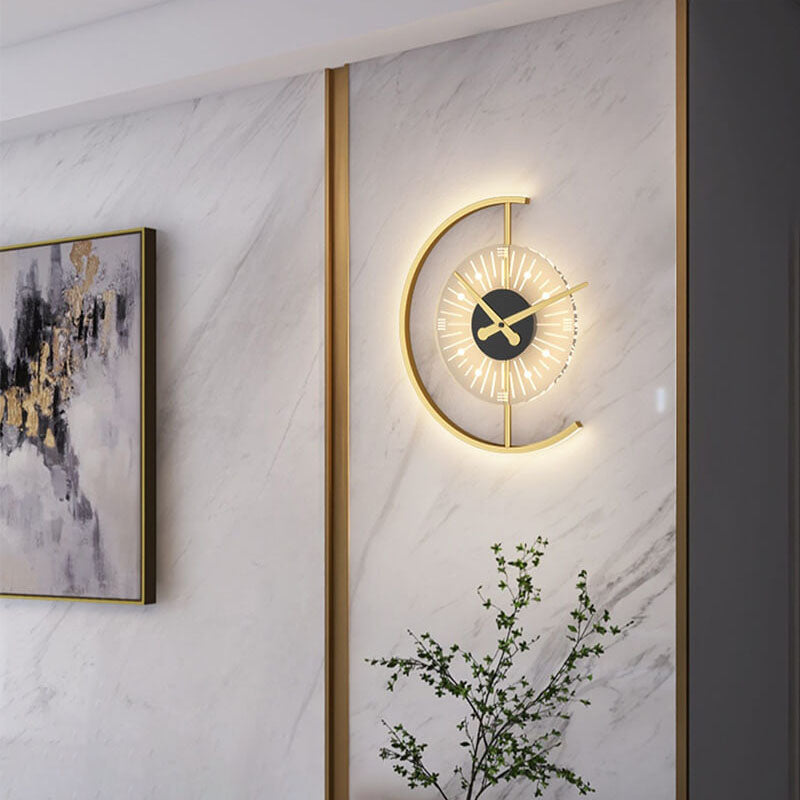 Creative Gold Finish Frame Clock Shape LED Wall Sconce Lamp