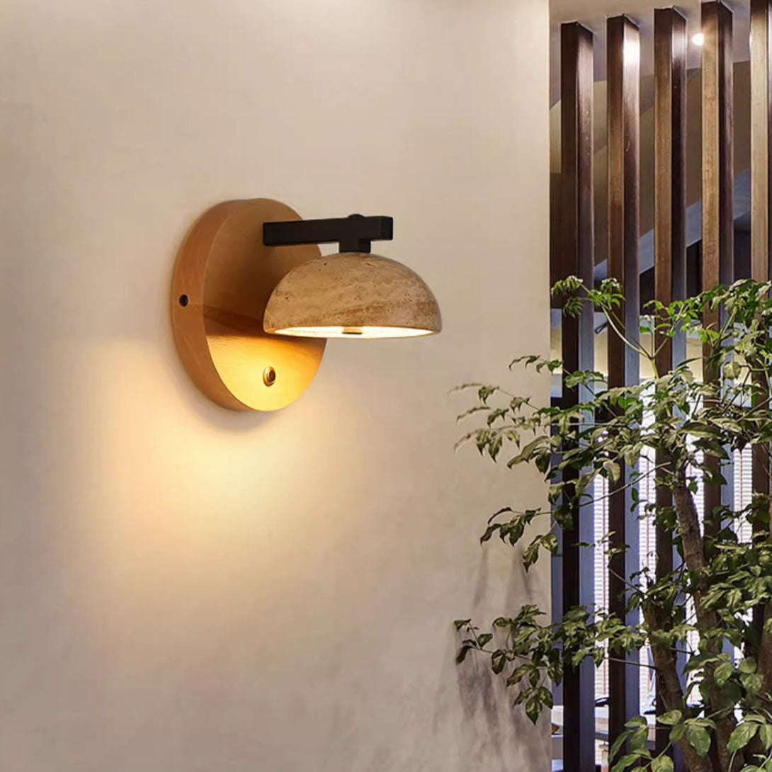 Japanese Walnut Round Hemispherical LED Wall Sconce Lamp