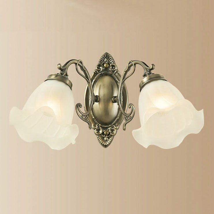European Iron Glass Flower 2-Light Wall Sconce Lamp