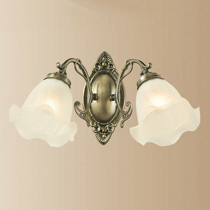 European Iron Glass Flower 2-Light Wall Sconce Lamp
