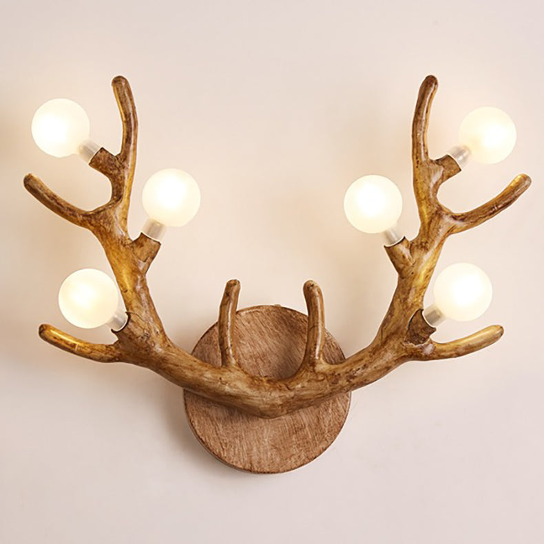 Resin Antler Branch Glass Shade 6-Light Wall Sconce Lamp