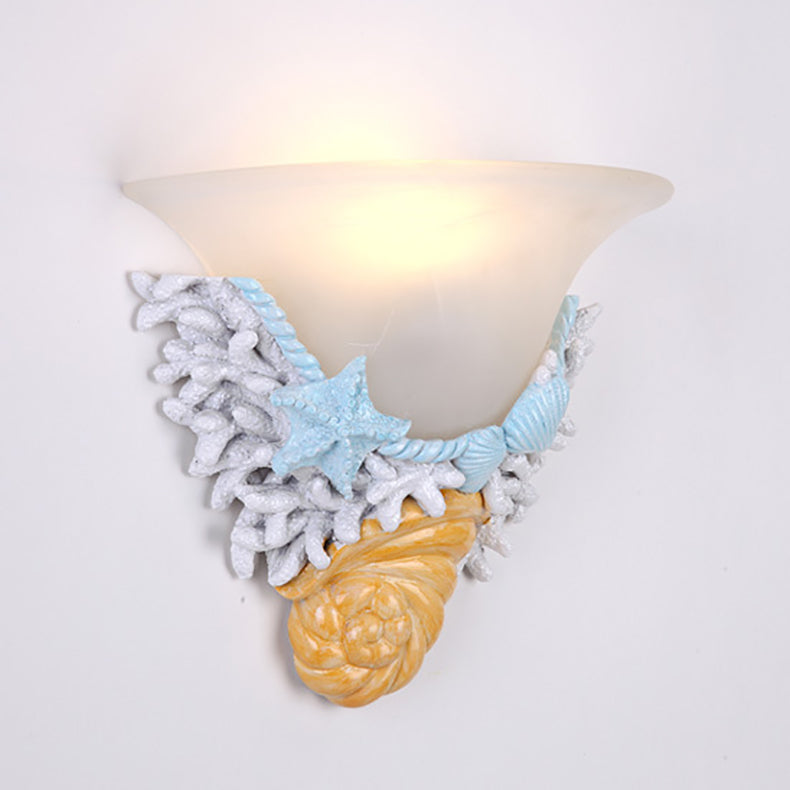 Resin Trumpet Glass Shade 1-Light Wall Sconce Lamp