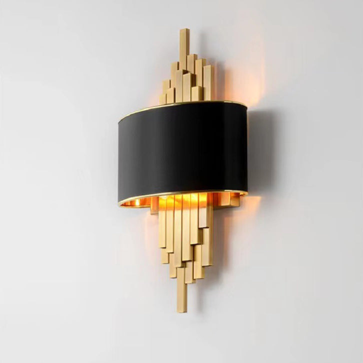 Iron Line Fabric Cylinder Shade 2-Light Wall Sconce Lamp