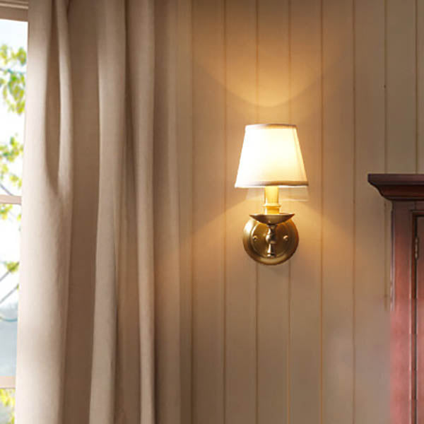 Trapezoidal Copper Fabric 1-Light Wall Sconce Lamp