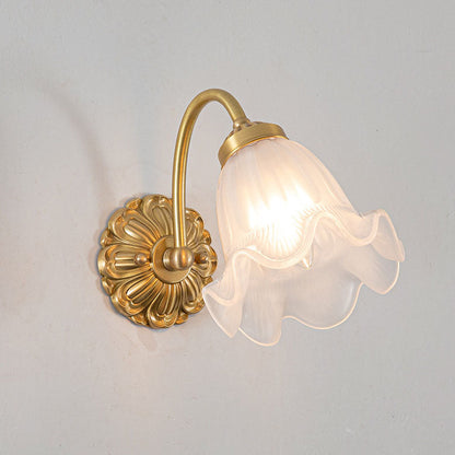 European Floral Copper Glass 1-Light Wall Sconce Lamp