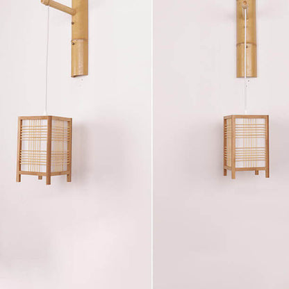 Japanese Style Bamboo Square 1-Light Wall Sconce Lamp