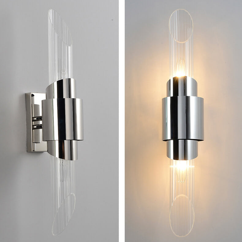 Stainless Steel Glass Column 2-Light Wall Sconce Lamp