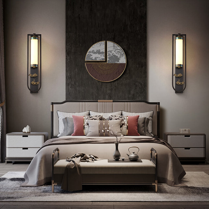 Chinese Rectangular Copper Marble LED Wall Sconce Lamp