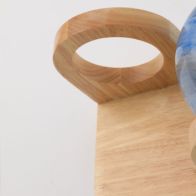 Minimalist Oak Glass Planet 1-Light Wall Sconce Lamp