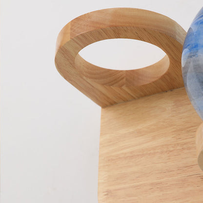 Minimalist Oak Glass Planet 1-Light Wall Sconce Lamp