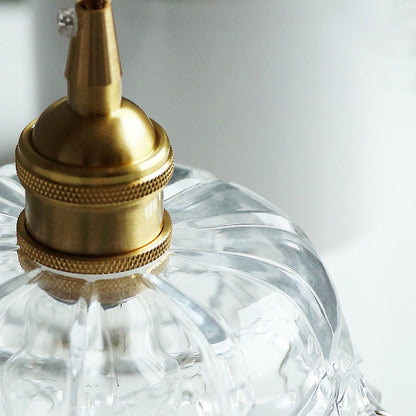 Round Carved Brass Glass Crystal 1-Light Pendant Light