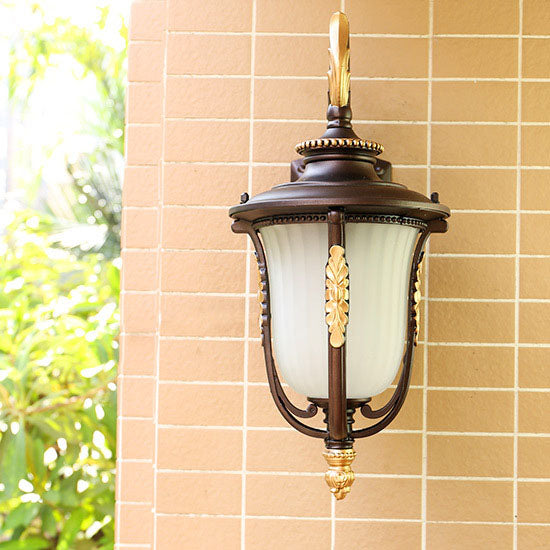 Coffee Aluminum Glass 1-Light Waterproof Wall Sconce Lamp