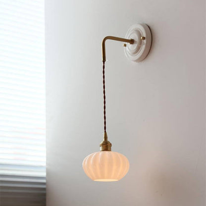 Round Glass Iron Ceramic Base 1-Light Wall Sconce Lamp