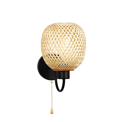 Chinese Iron Bamboo Woven Cage 1-Light Wall Sconce Lamp