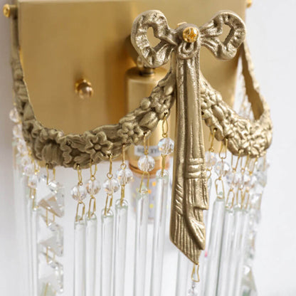 French Luxury Bow Brass Crystal 1-Light Wall Sconce Lamp