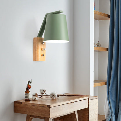 Nordic Solid Wood Cylindrical 1-Light Wall Sconce Lamp
