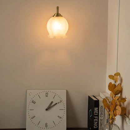 French Flower Shade Solid Wood Base 1-Light Wall Sconce
